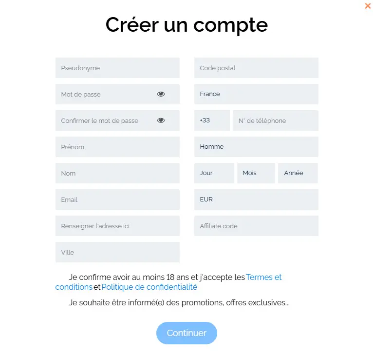 Proceso de registro CASINIA CASINO
